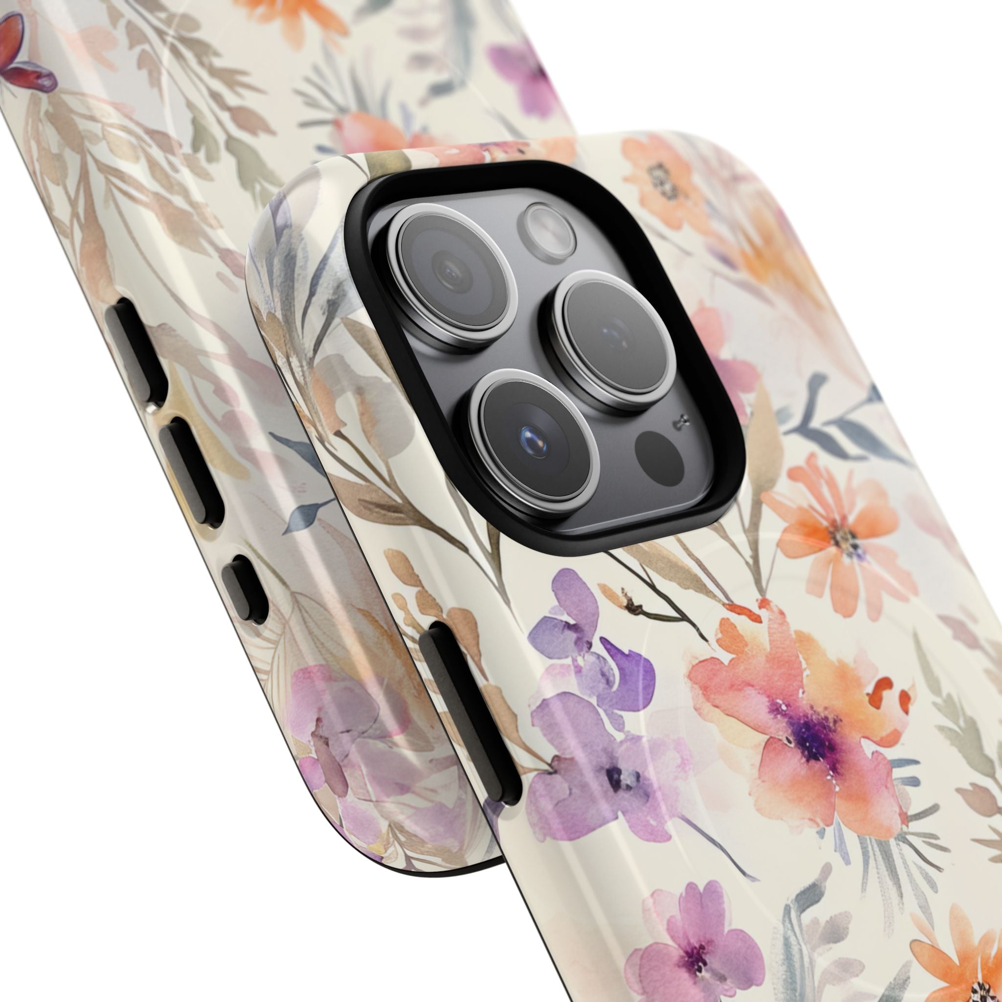 Soft Pink Floral Watercolor Design - Tough + MagSafe® iPhone 15 Phone Case