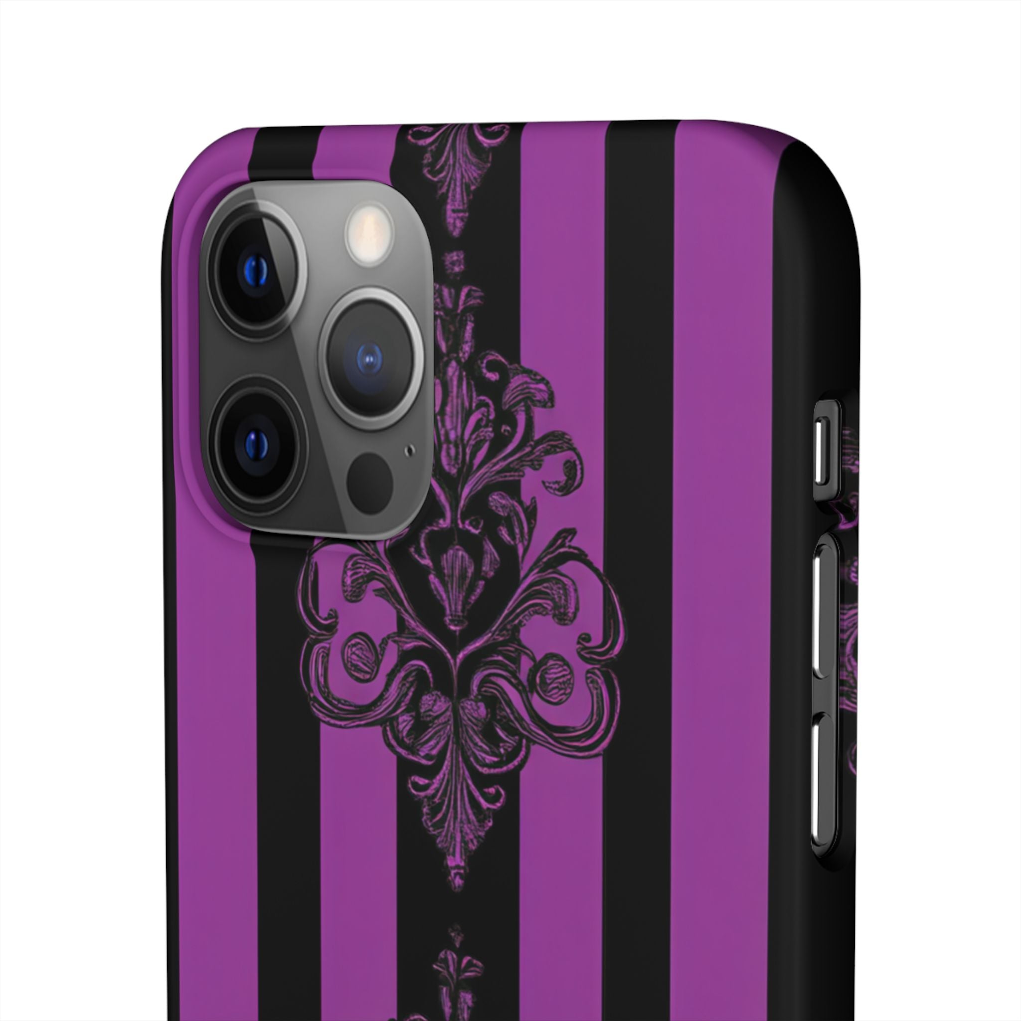 Gothic Elegance with Vertical Stripes and Ornamental Motifs iPhone 12 - Slim Phone Case