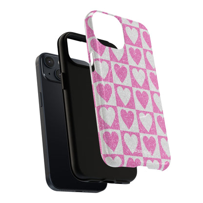 Glitter Heart Grid iPhone 14 Case - Tough+