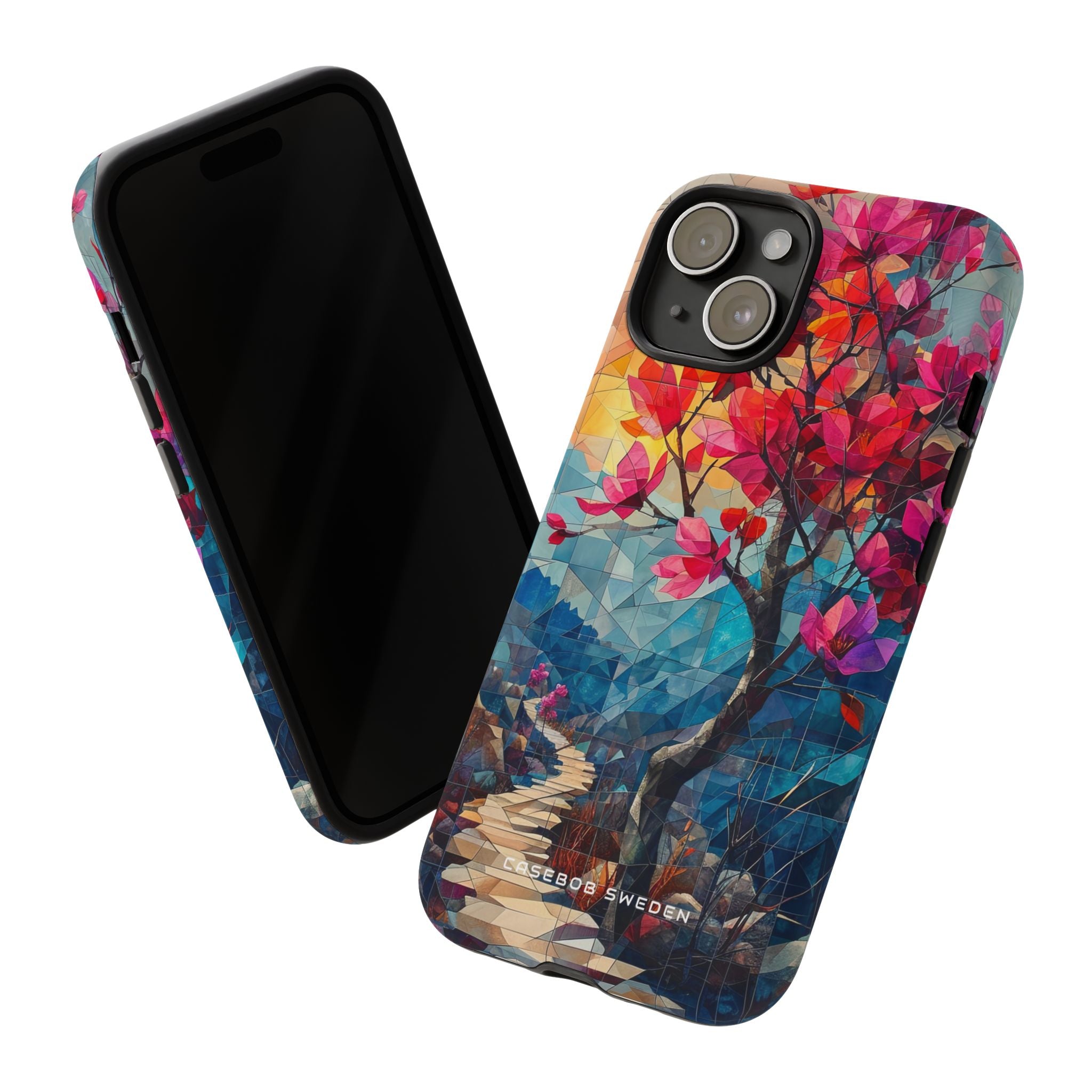 Vibrant Geometric Tree Landscape iPhone 15 - Tough Phone Case