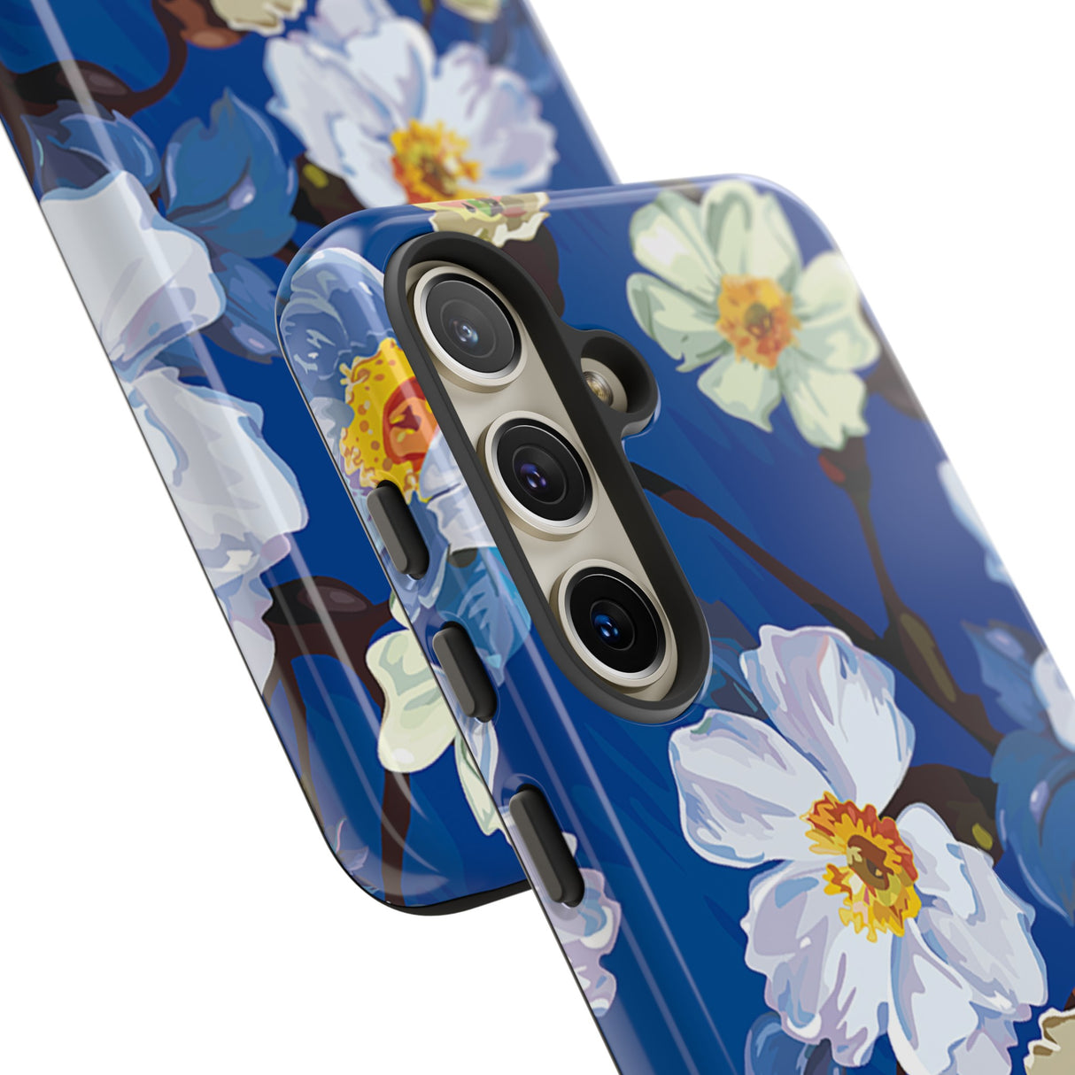 Elegante Blume auf blauem iPhone Fall | Hart