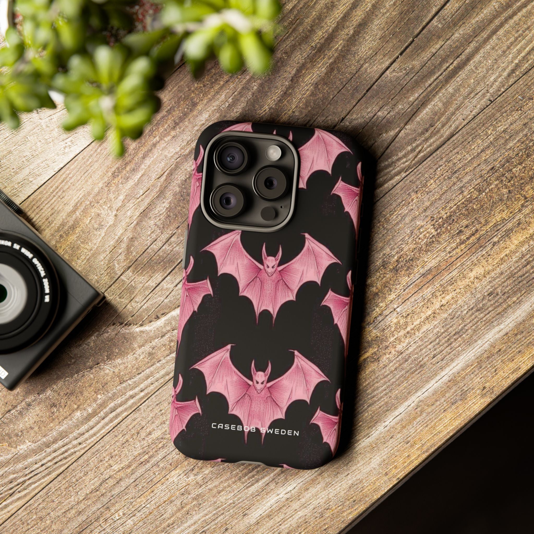 Gothic Pink Bats Aflame iPhone 15 - Tough Phone Case