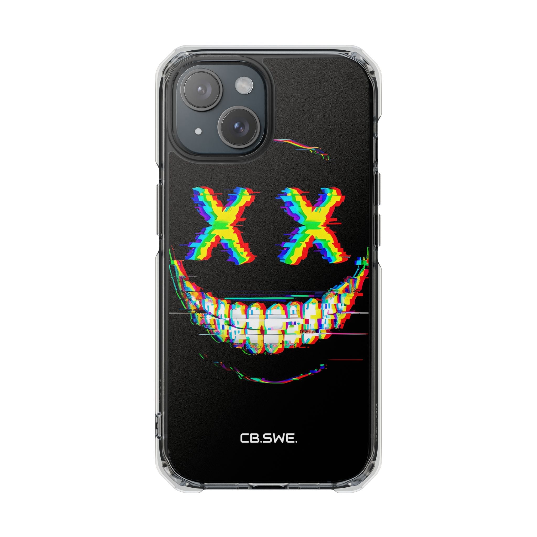Sinister Glitch Art Smiley Face Digital Phone iPhone 15 - Impact Clear+
