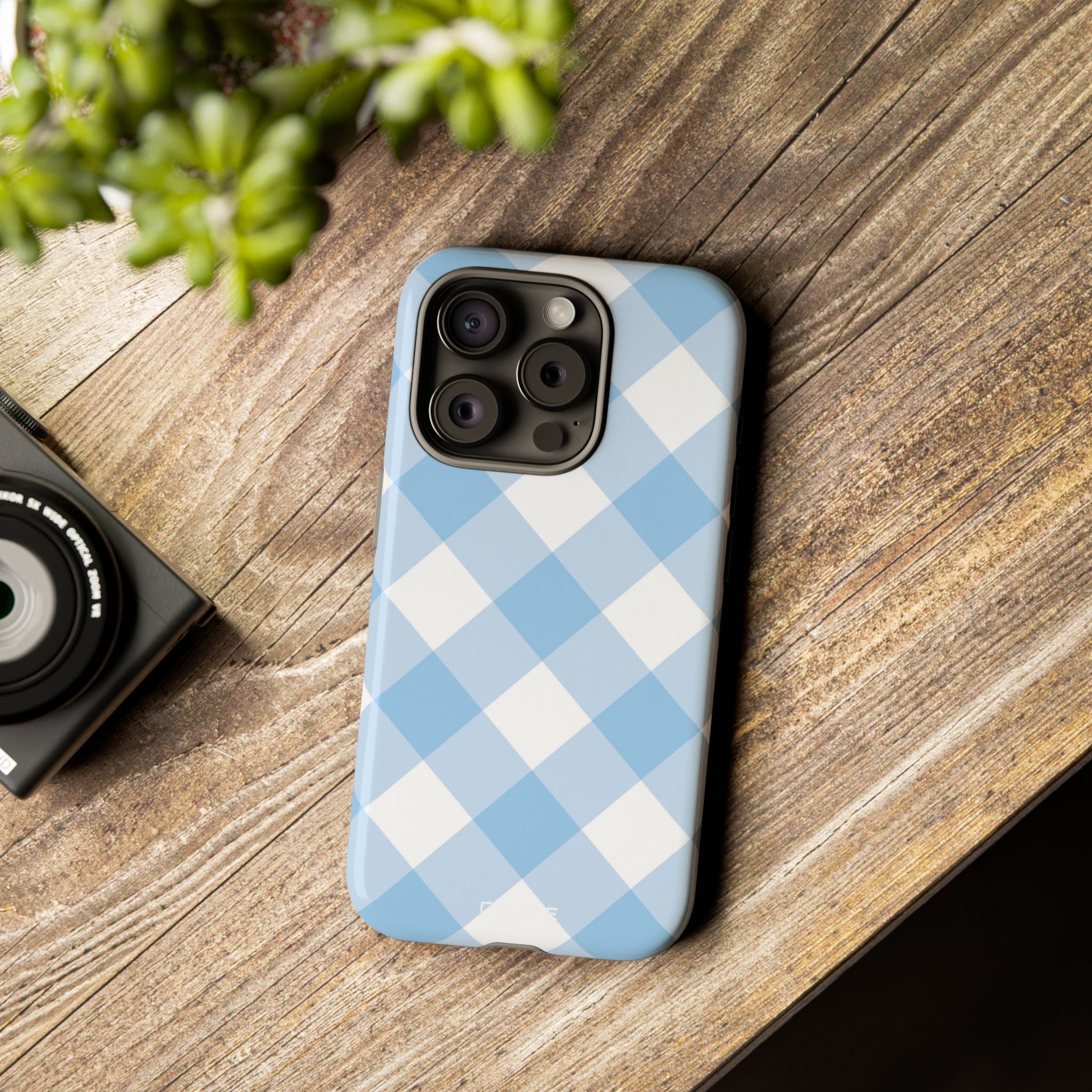 Soft Blue Gingham Elegance - iPhone Case