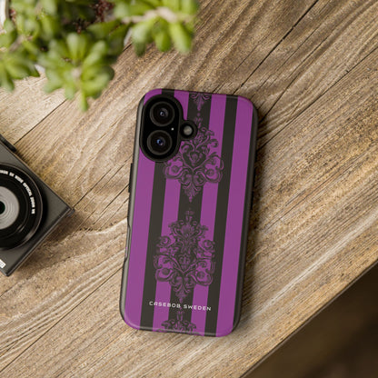 Gothic Elegance with Vertical Stripes and Ornamental Motifs iPhone 16 - Tough Phone Case