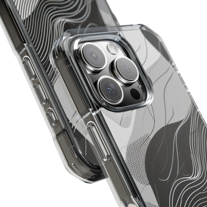 Fluid Rhythms: Monochrome Line Flow iPhone 16 - Clear Impact Phone Case