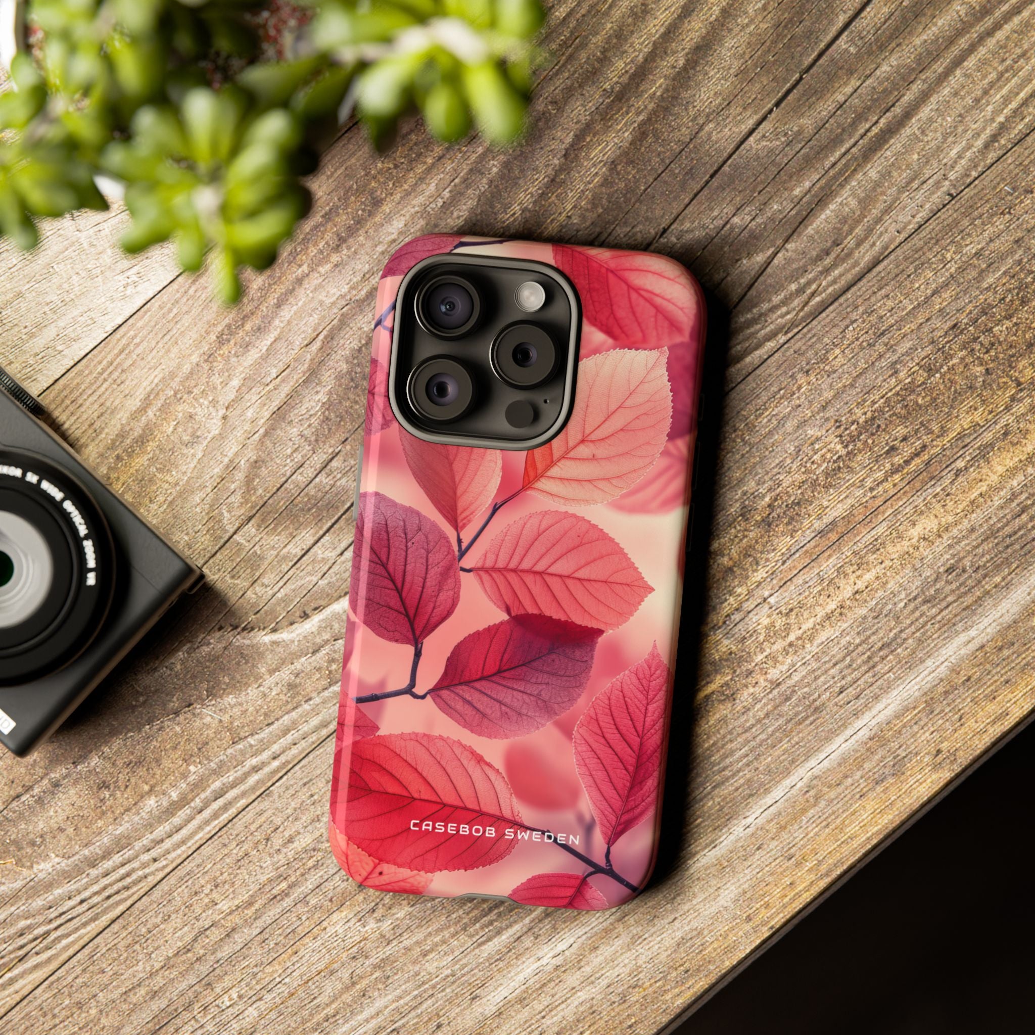 Elegant Pink Leaves iPhone 15 - Tough Phone Case