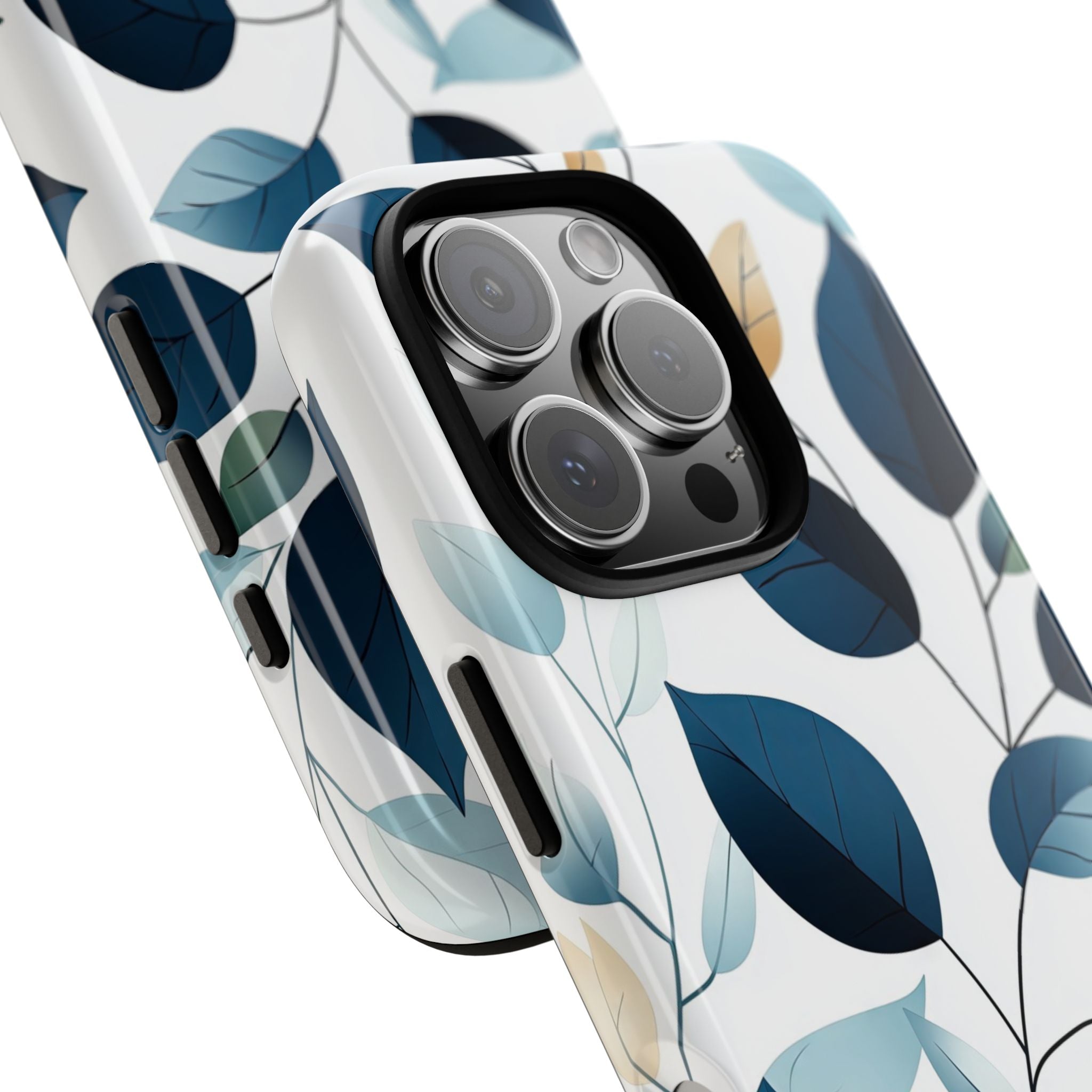 Navy Veined Leaves iPhone 16 Pro Case - Tough