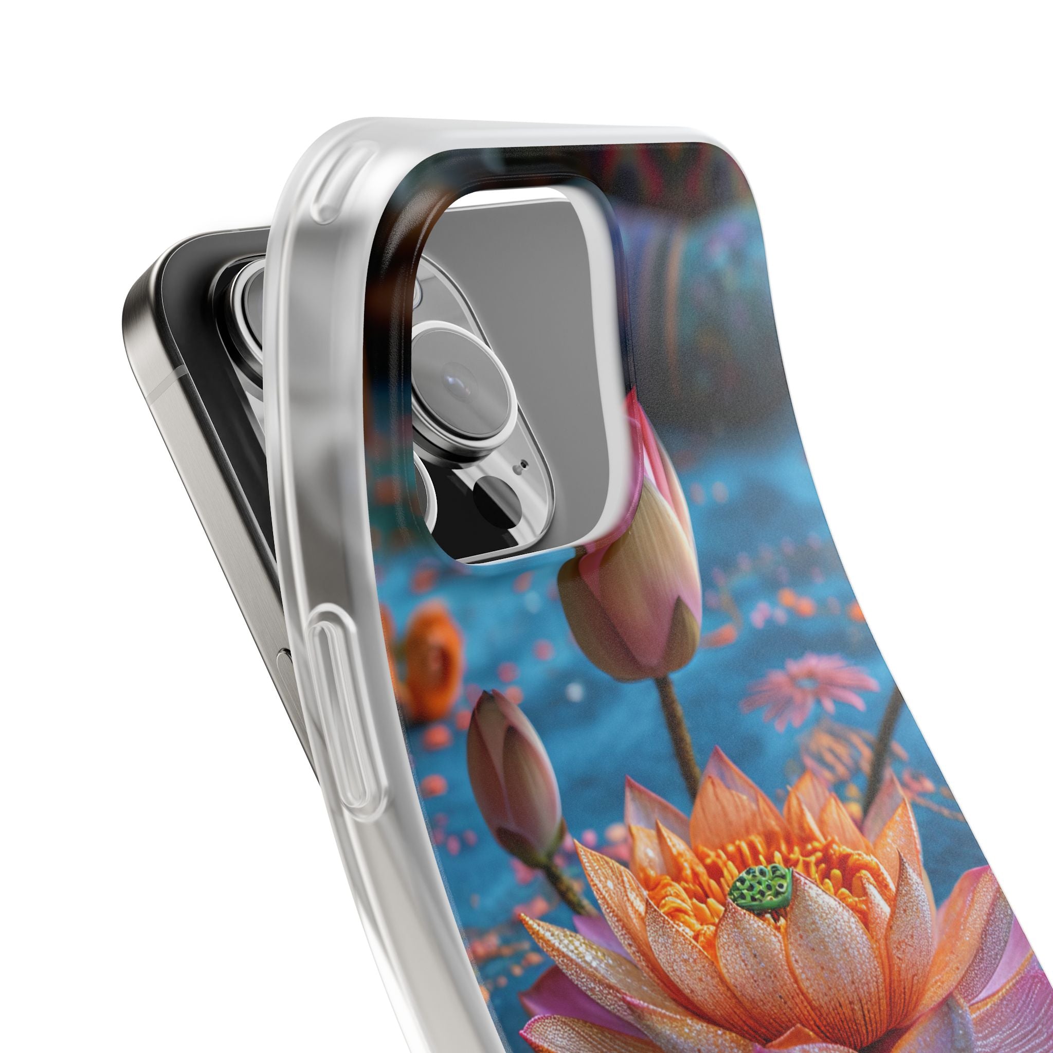 Vibrant Lotus Embroidery - Flexi iPhone 16 Phone Case