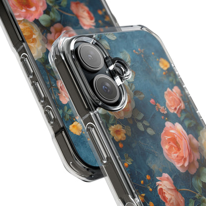 Blue Floral Elegance - Clear Impact iPhone 16 Phone Case