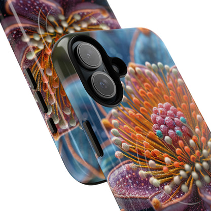 Blue-Orange Floral Swirl - Tough + MagSafe® iPhone 16 Phone Case