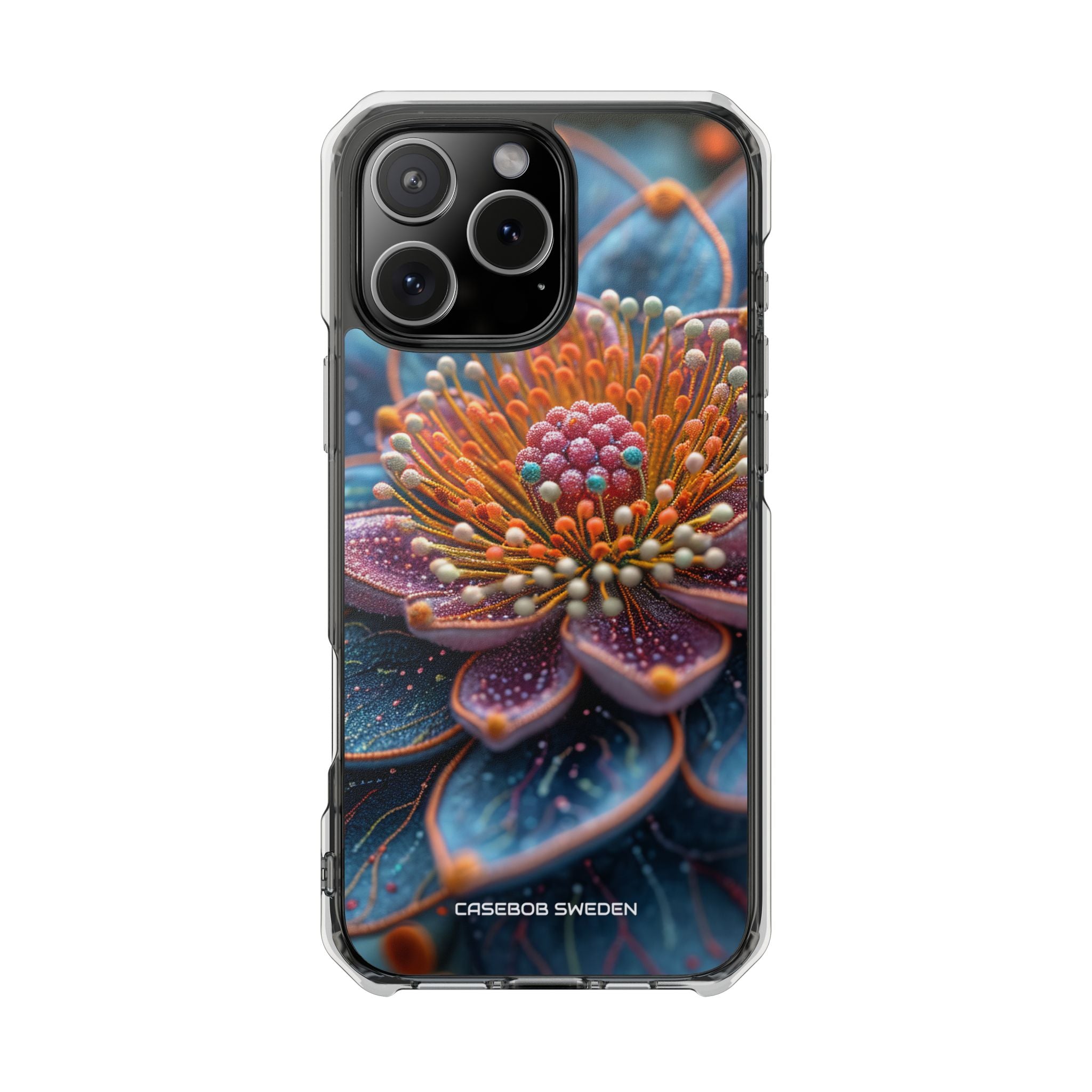 Blue-Orange Floral Swirl - Clear Impact iPhone 16 Phone Case