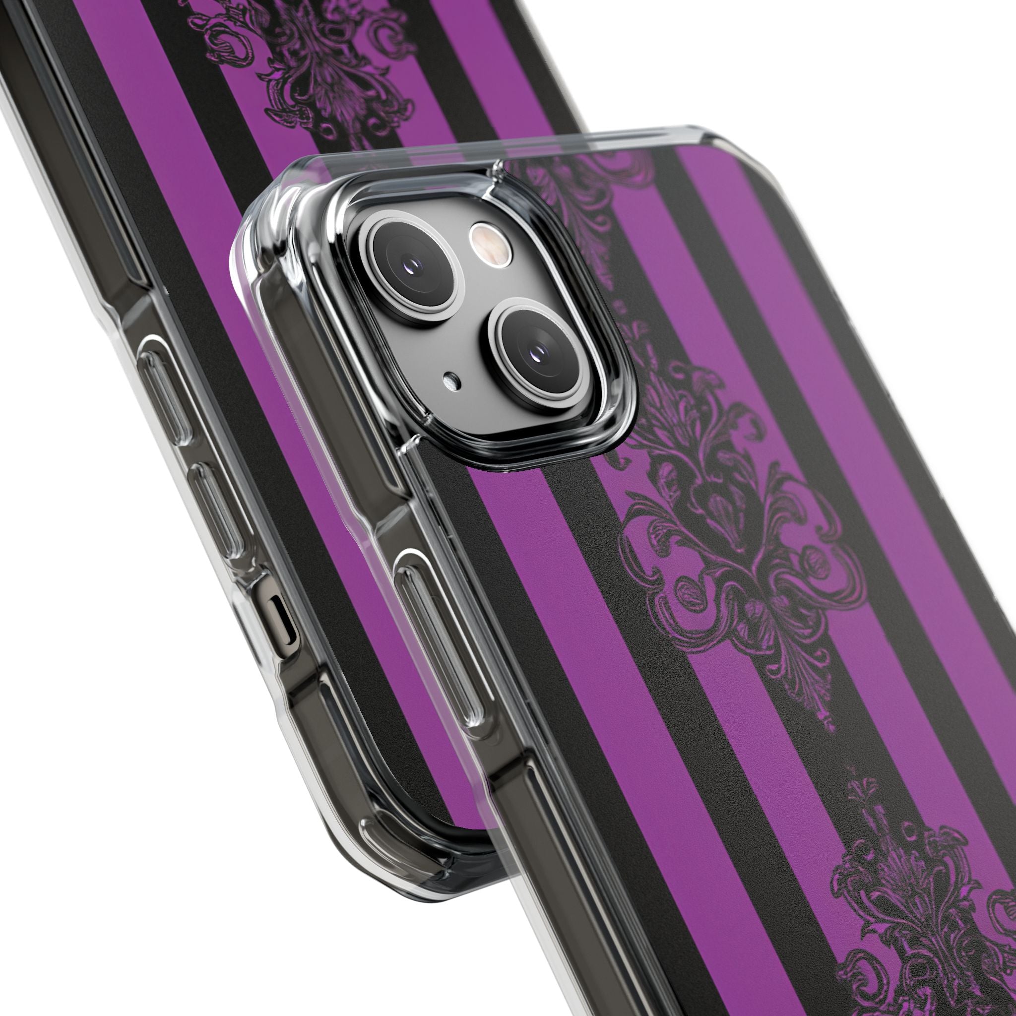 Gothic Elegance with Vertical Stripes and Ornamental Motifs iPhone 14 - Clear Impact Phone Case