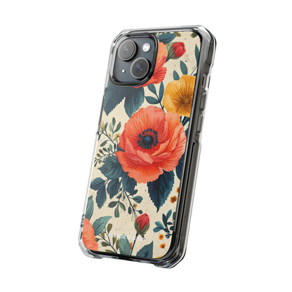 Vibrant Botanical Poppies - Clear Impact iPhone 15 Phone Case