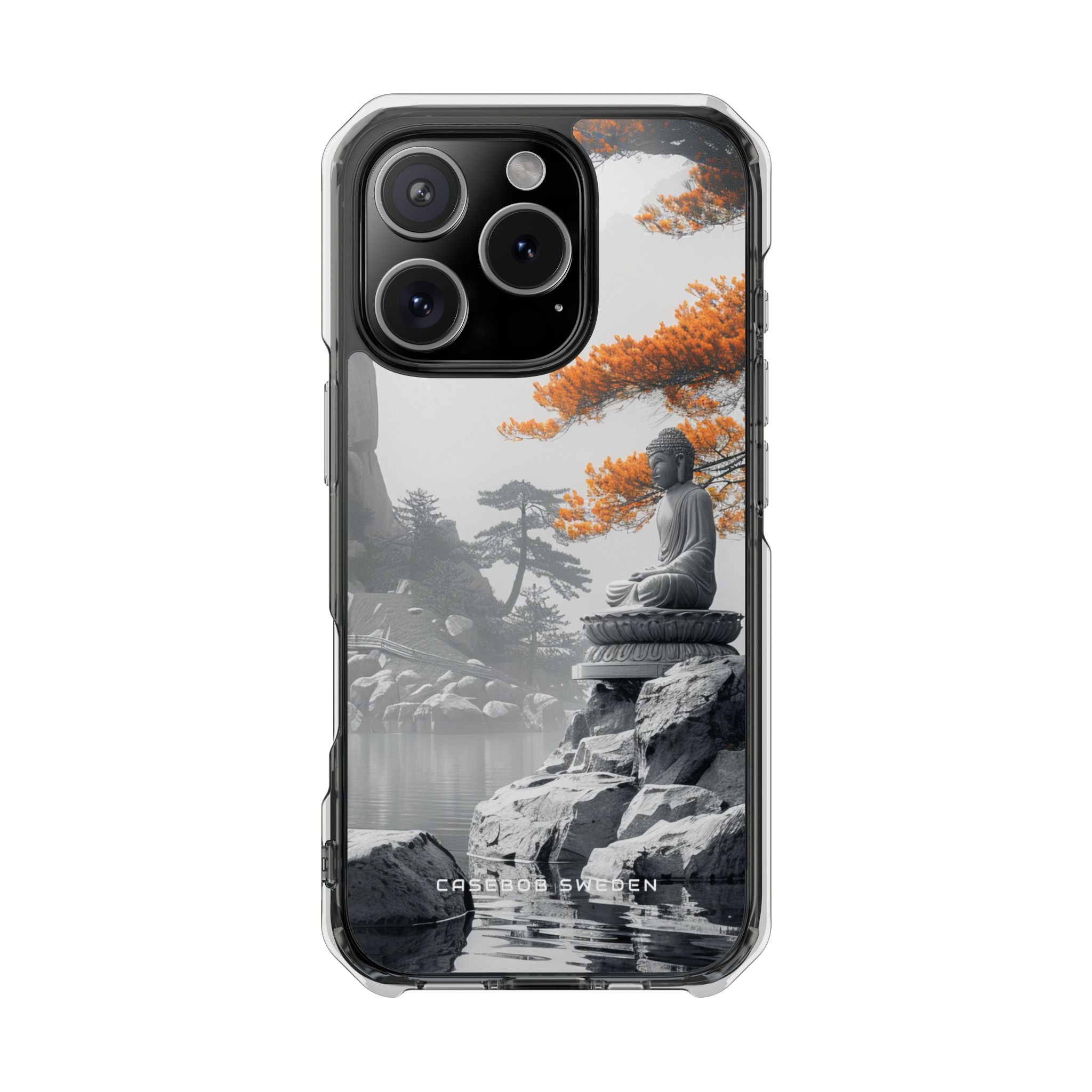 Zen Serenity: Tranquil Landscape with Buddha and Pagoda iPhone 16 - Clear Impact Phone Case