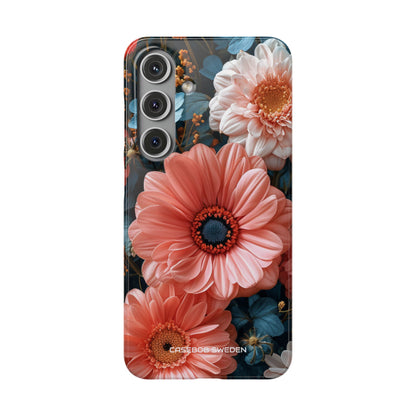 Coral Teal Blooms - Slim Samsung S24 Phone Case