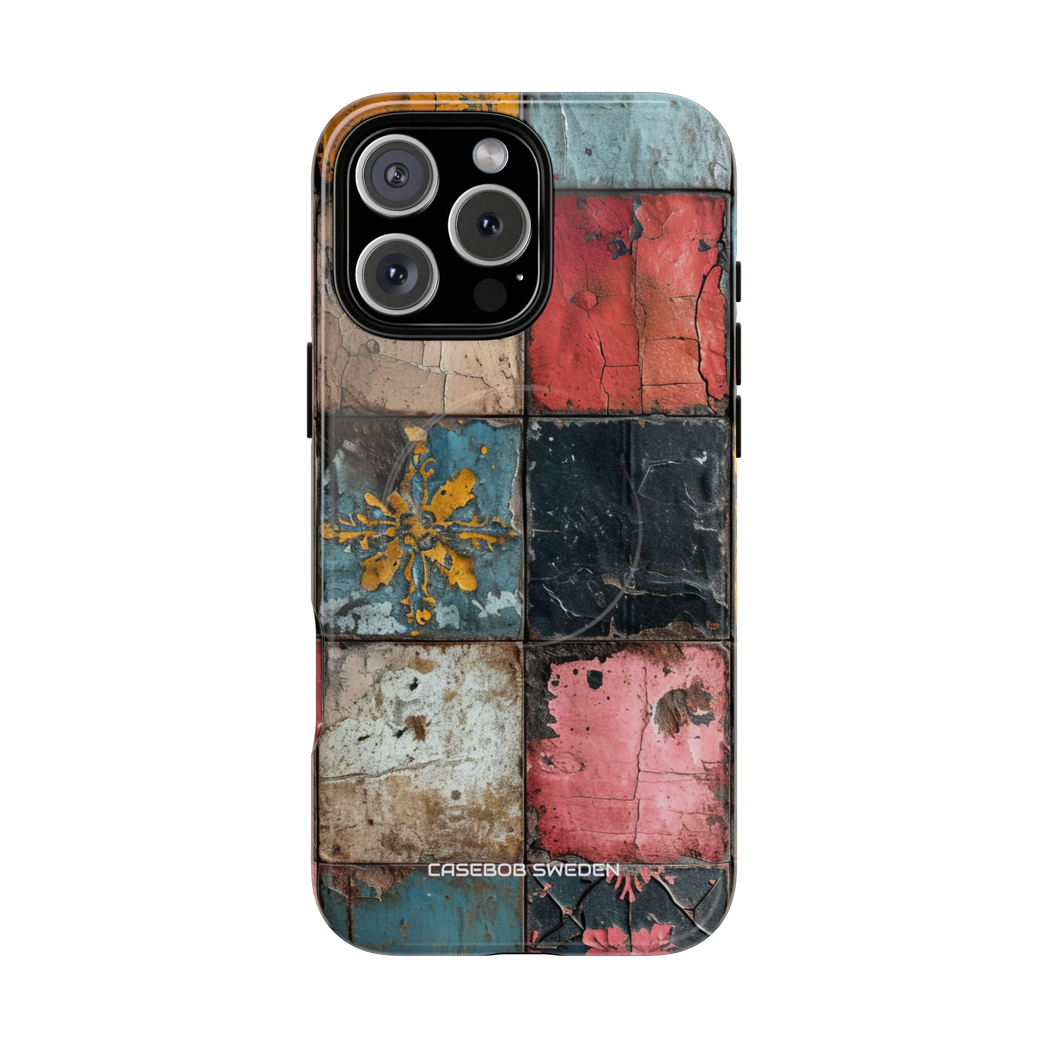 Rustic Red-Yellow Vintage Tiles - Tough + MagSafe® iPhone 16 Phone Case