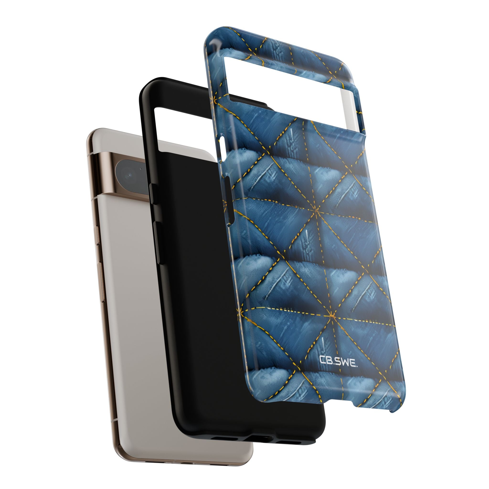 Blue Denim Quilted Yellow Stitching Seamless Google Pixel 8 - Tough