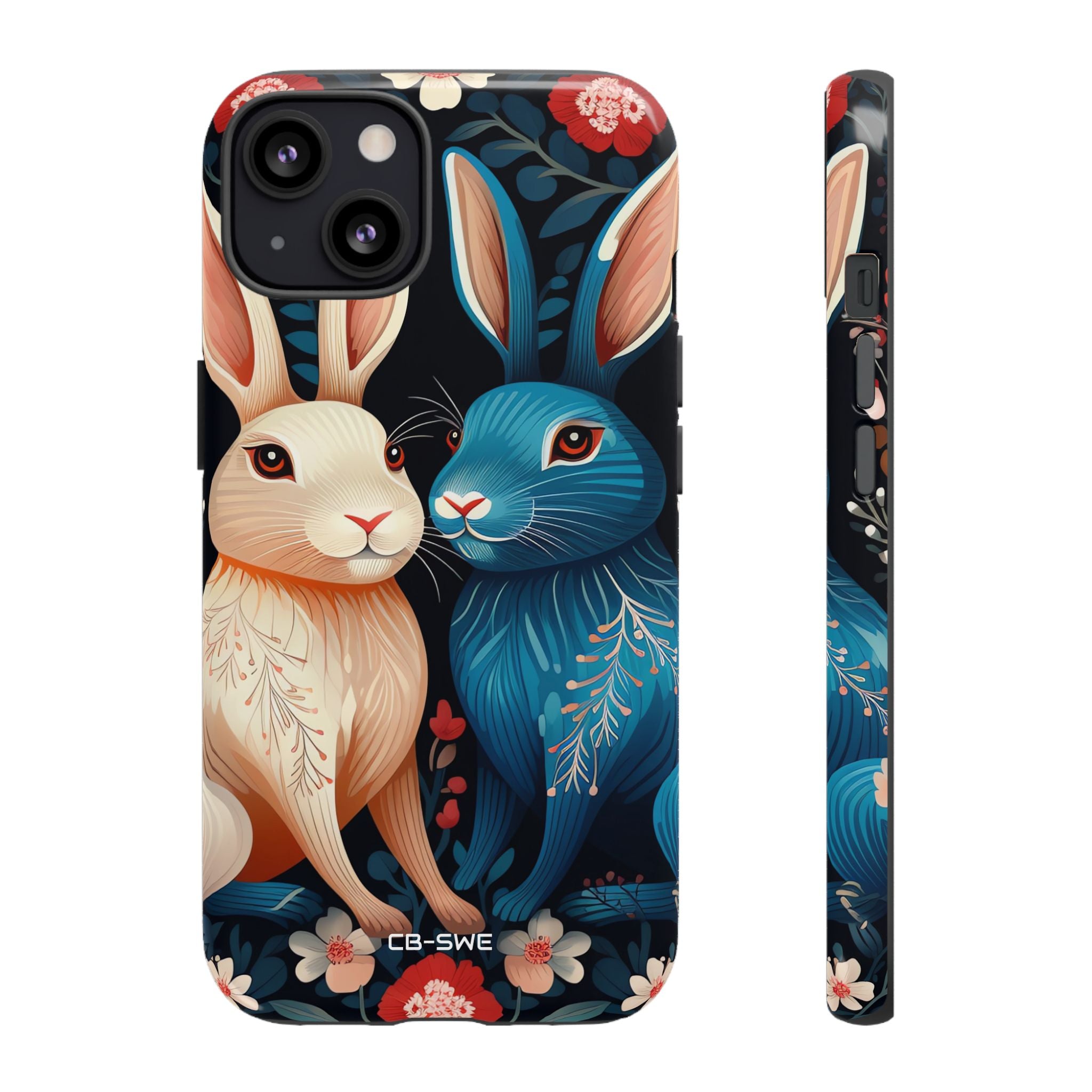 Rabbits Embrace Blossoms - iPhone Case