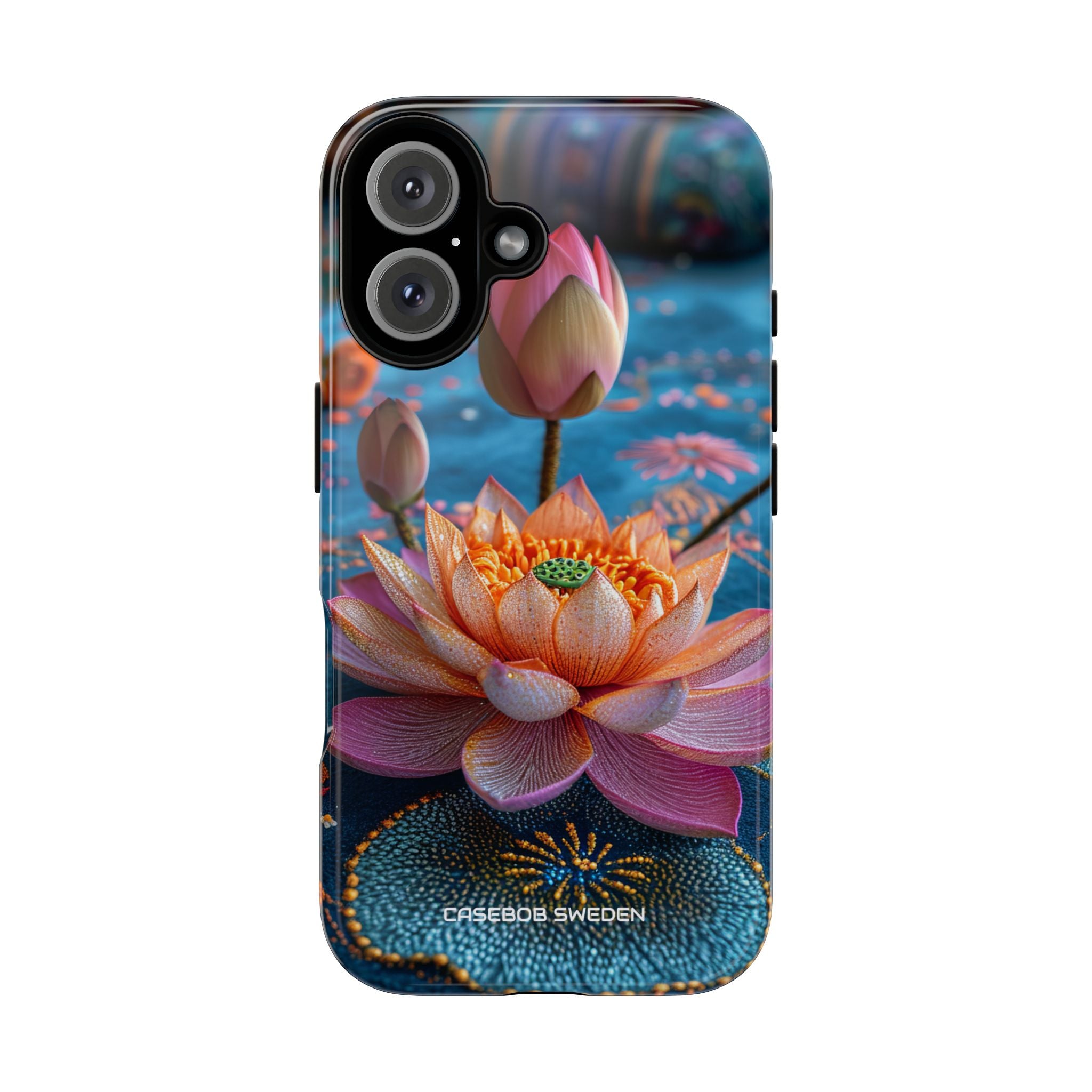 Vibrant Lotus Embroidery - Tough iPhone 16 Phone Case