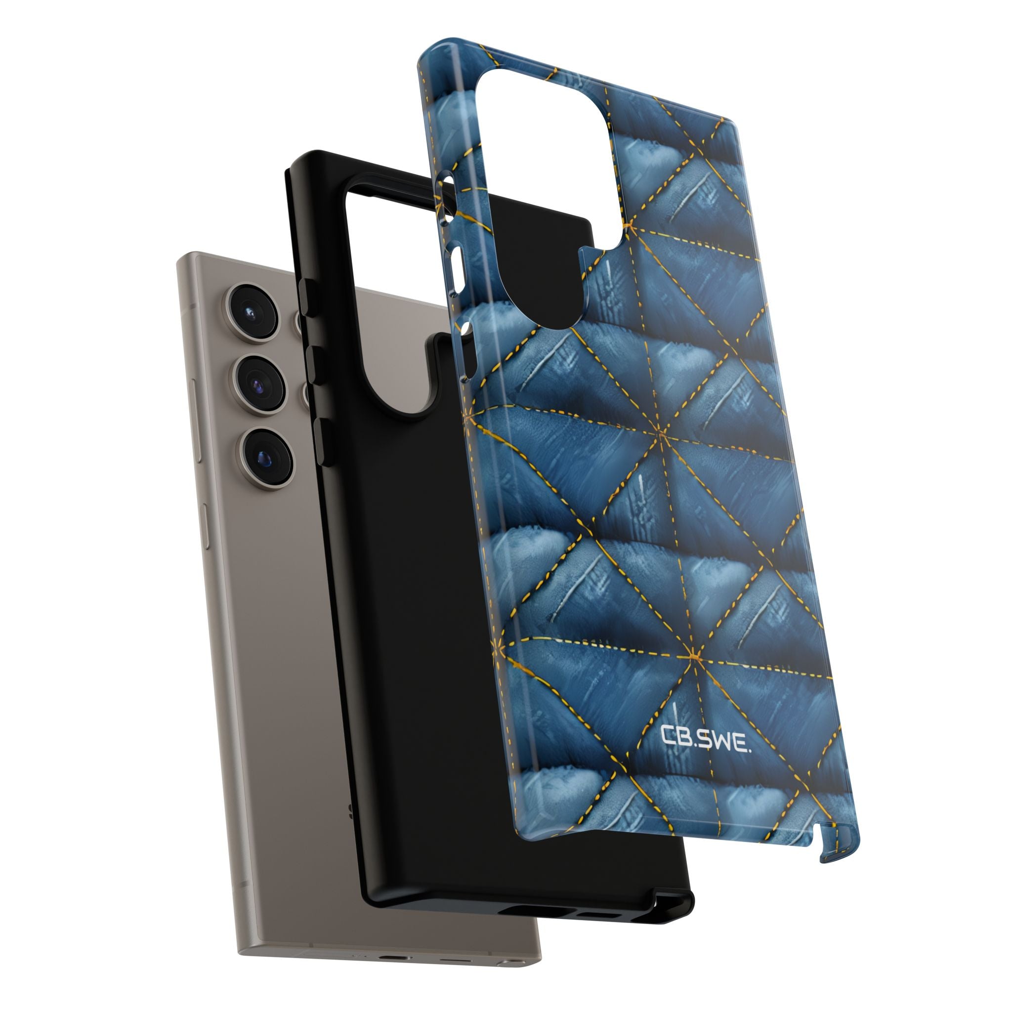 Blue Denim Quilted Yellow Stitching Seamless Samsung S24 - Tough