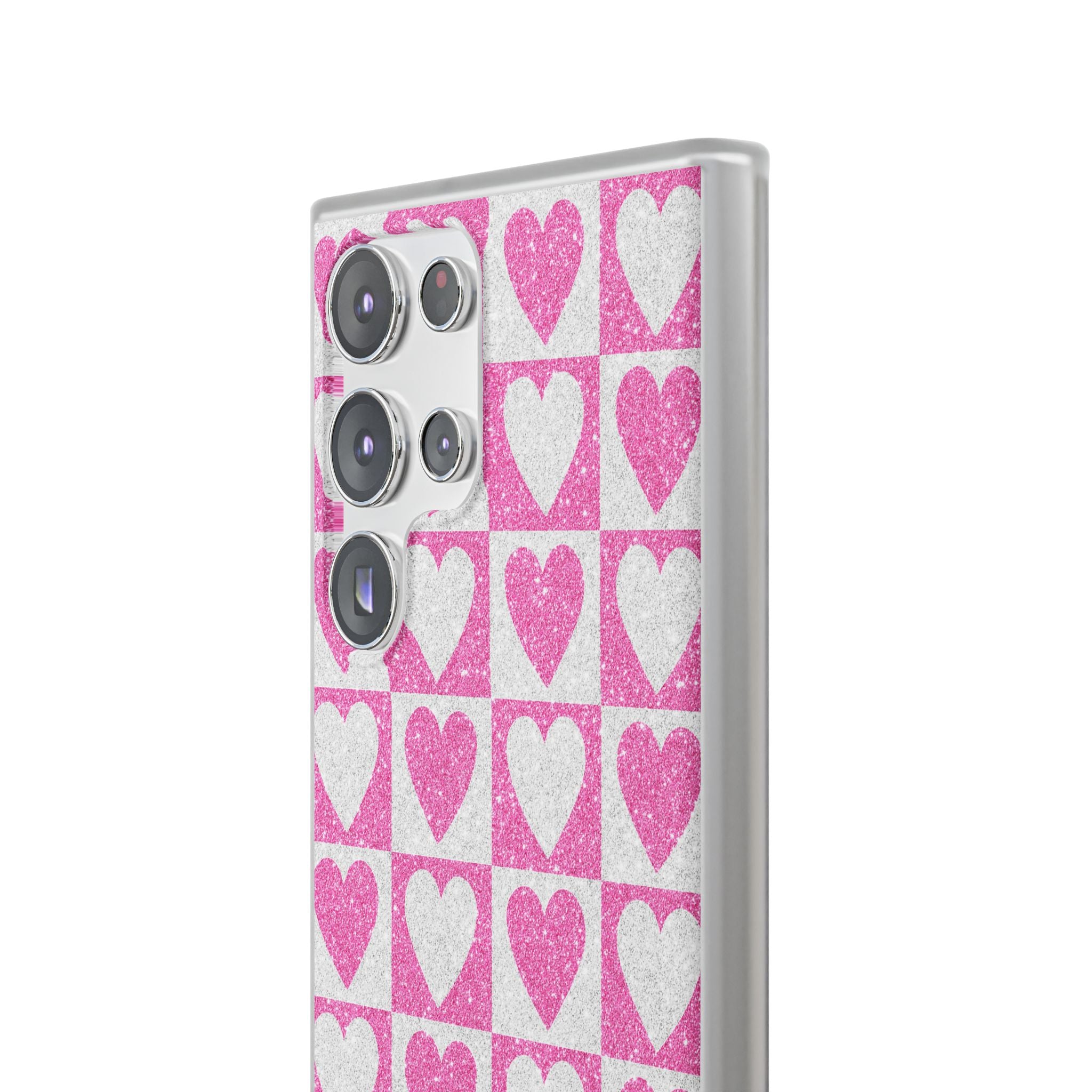 Glitter Heart Grid Samsung S23 Ultra Case - Soft