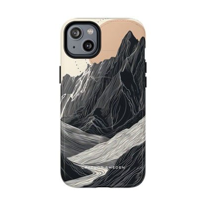 Minimalist Mountain Landscape with Flowing River iPhone 14 | Tough+ Phone Case