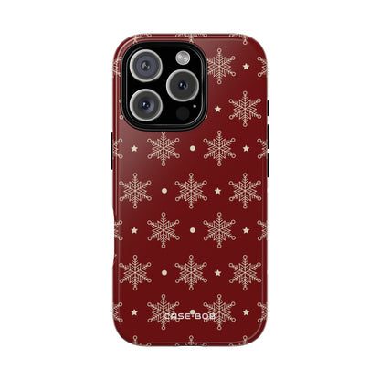 Cream Snowflakes Crimson iPhone 16 Pro Case - Tough