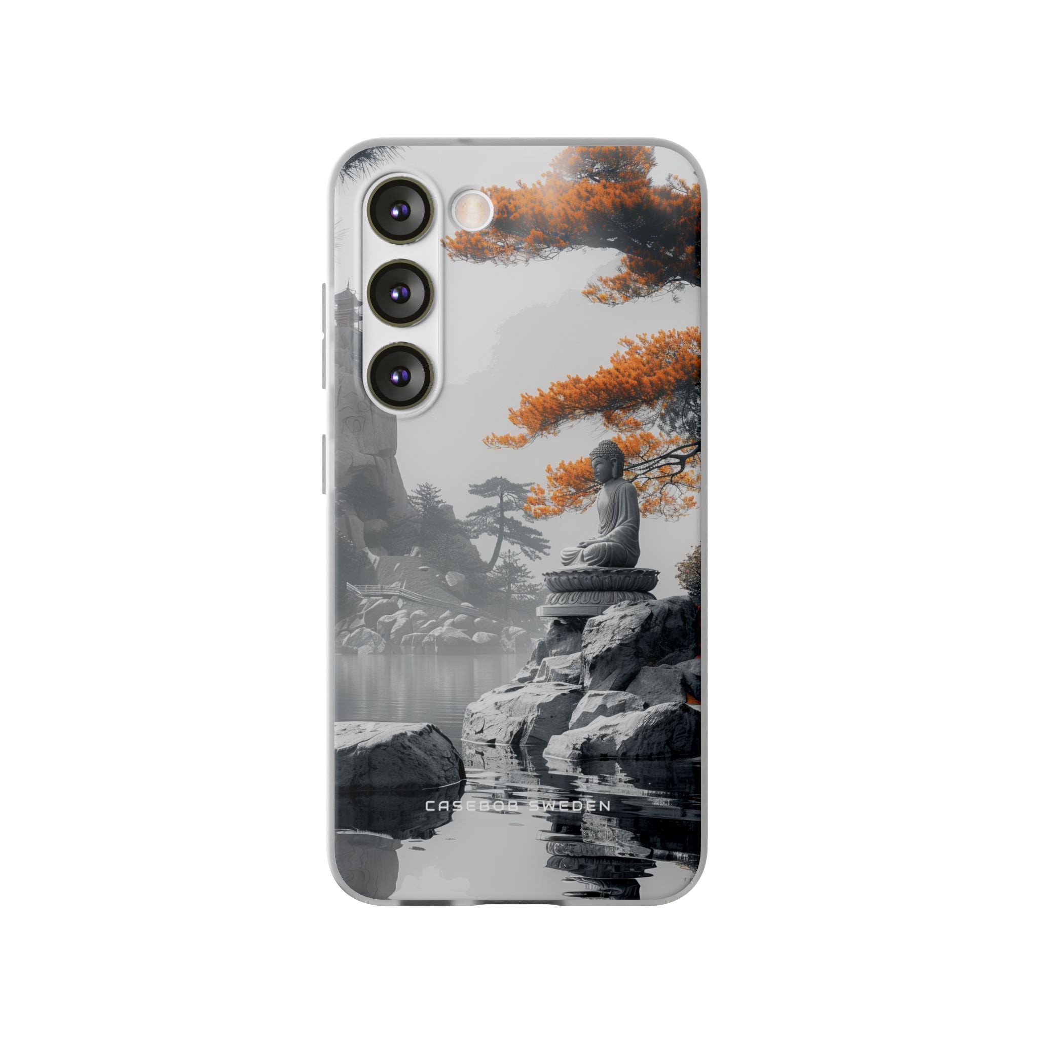 Zen Serenity: Tranquil Landscape with Buddha and Pagoda Samsung S23 - Flexi Phone Case