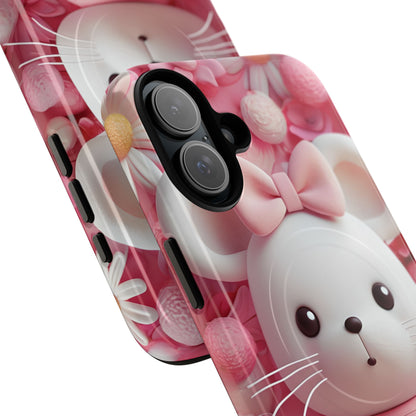 Adorable 3D Rendered White Mouse Plush Toy Floral iPhone 16 - Tough+
