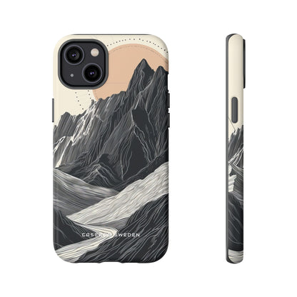 Minimalist Mountain Landscape with Flowing River iPhone 14 - Tough Phone Case