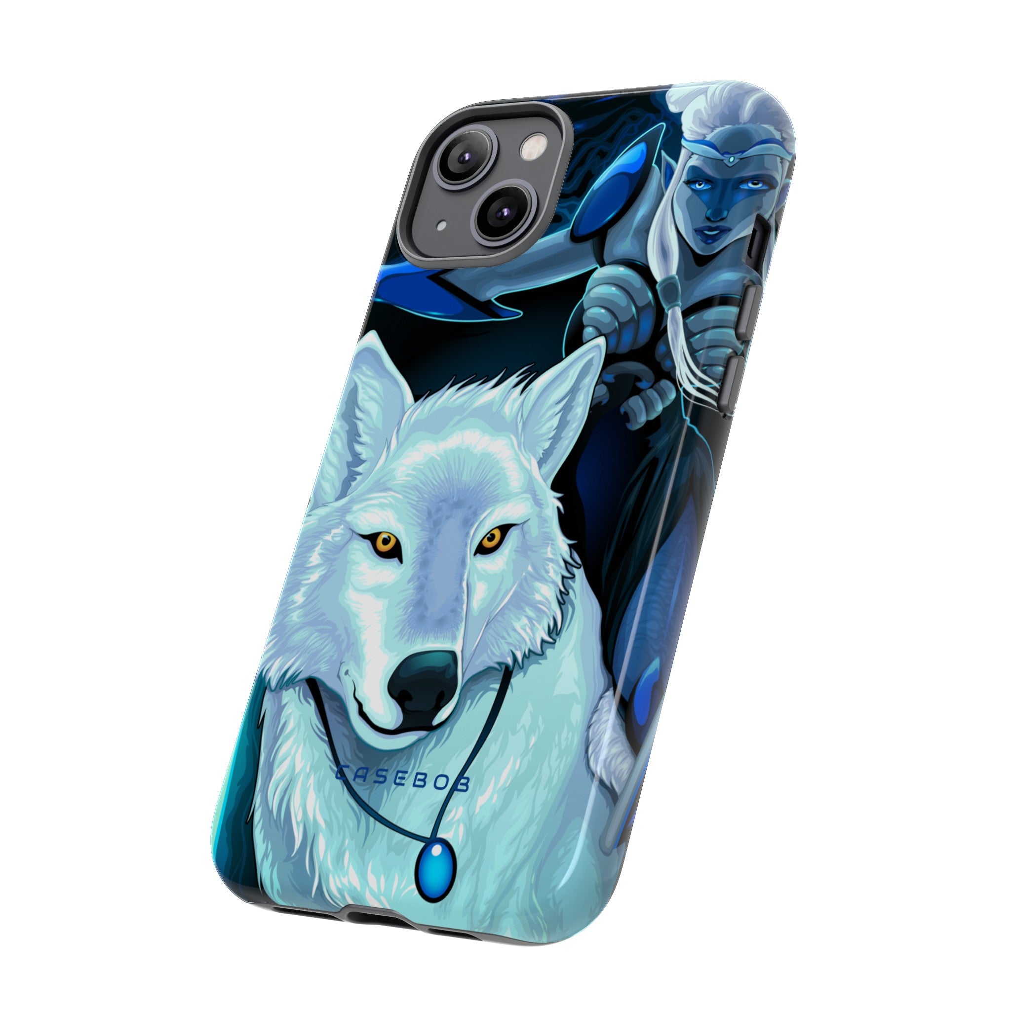 Elf with white wolf - Protective Phone Case