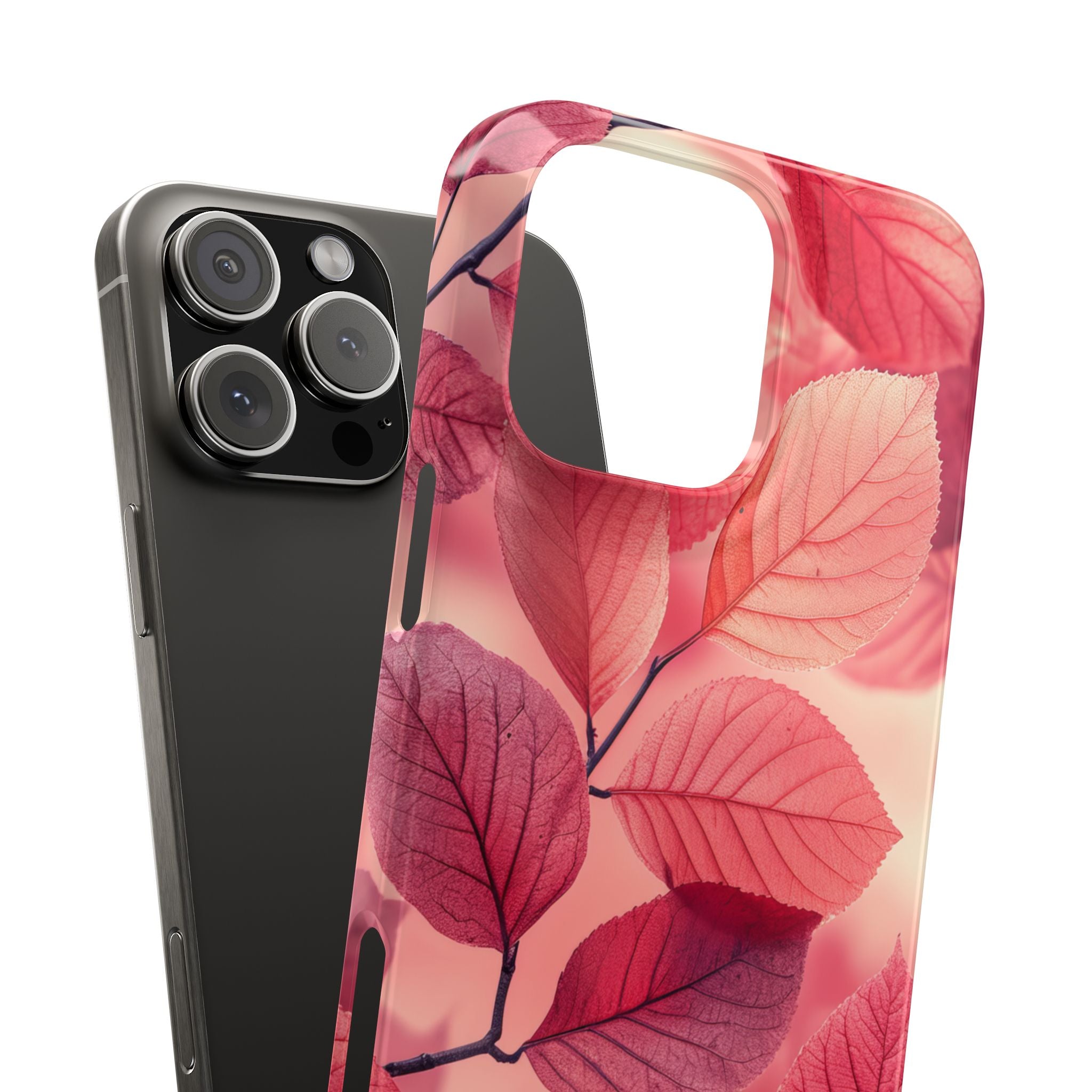 Elegant Pink Leaves iPhone 16 - Slim Phone Case