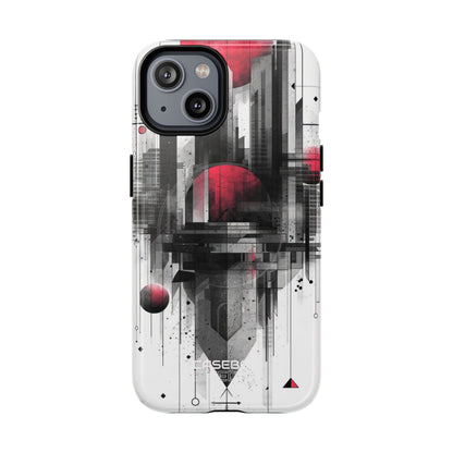 Crimson Gridlines Cityscape iPhone 14 - Tough+