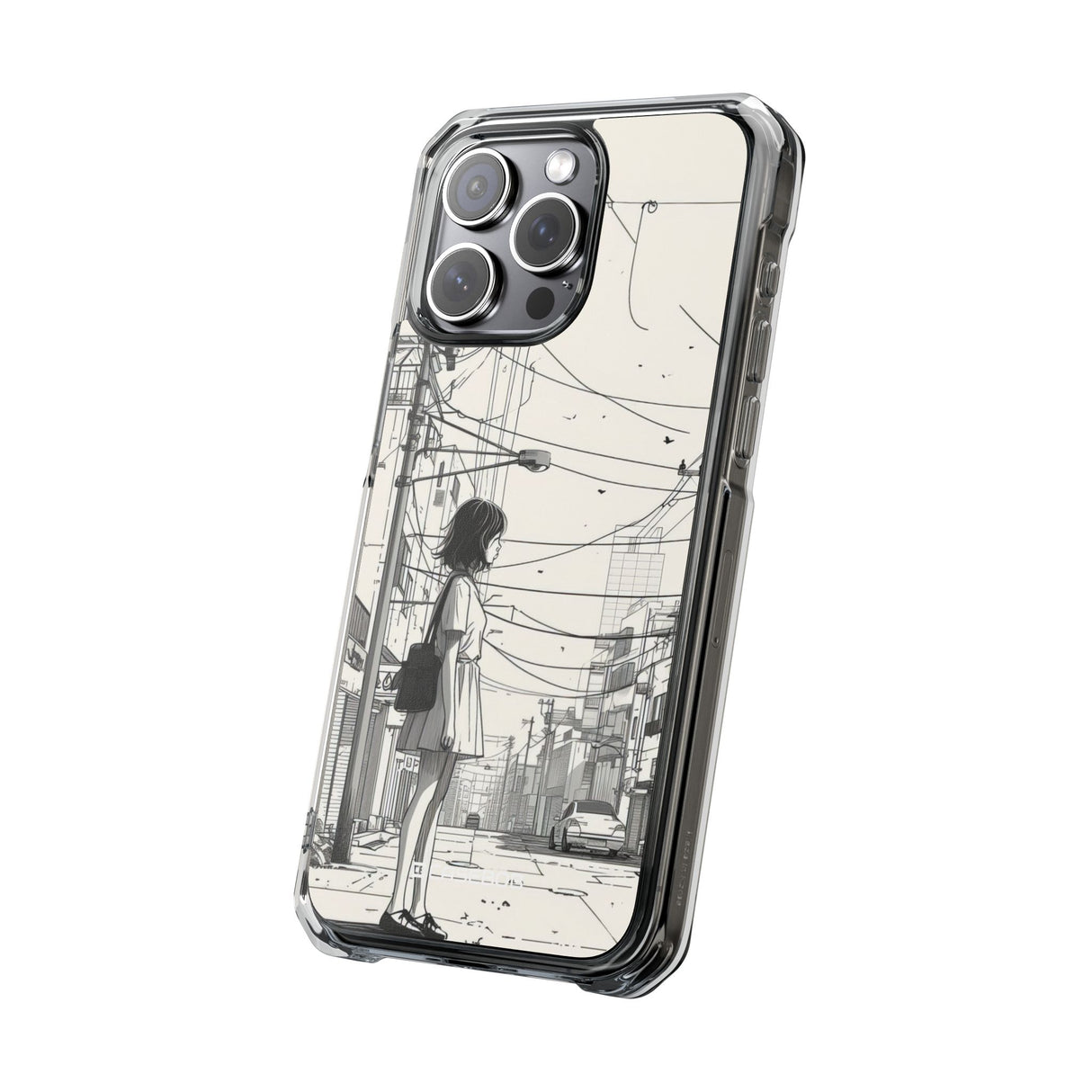 Urban Solitude Sketch - Phone Case for iPhone (Clear Impact - Magnetic)