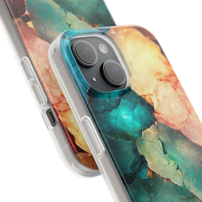 Teal Mosaic Veins iPhone 15 Case - Soft