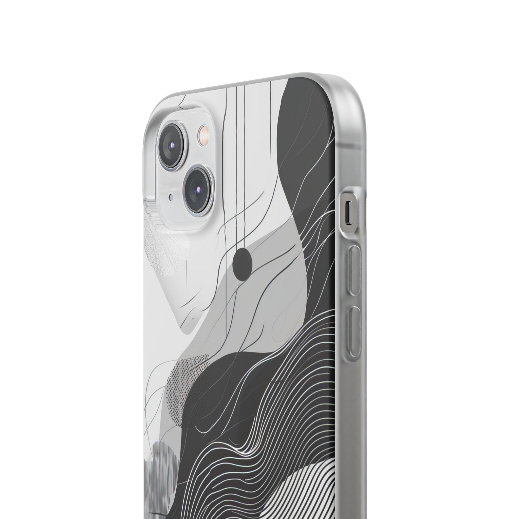 Fluid Rhythms: Monochrome Line Flow iPhone 14 - Flexi Phone Case