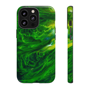 Neon Green Wave Ink Art iPhone Case (Protective) iPhone 13 Pro Glossy Phone Case