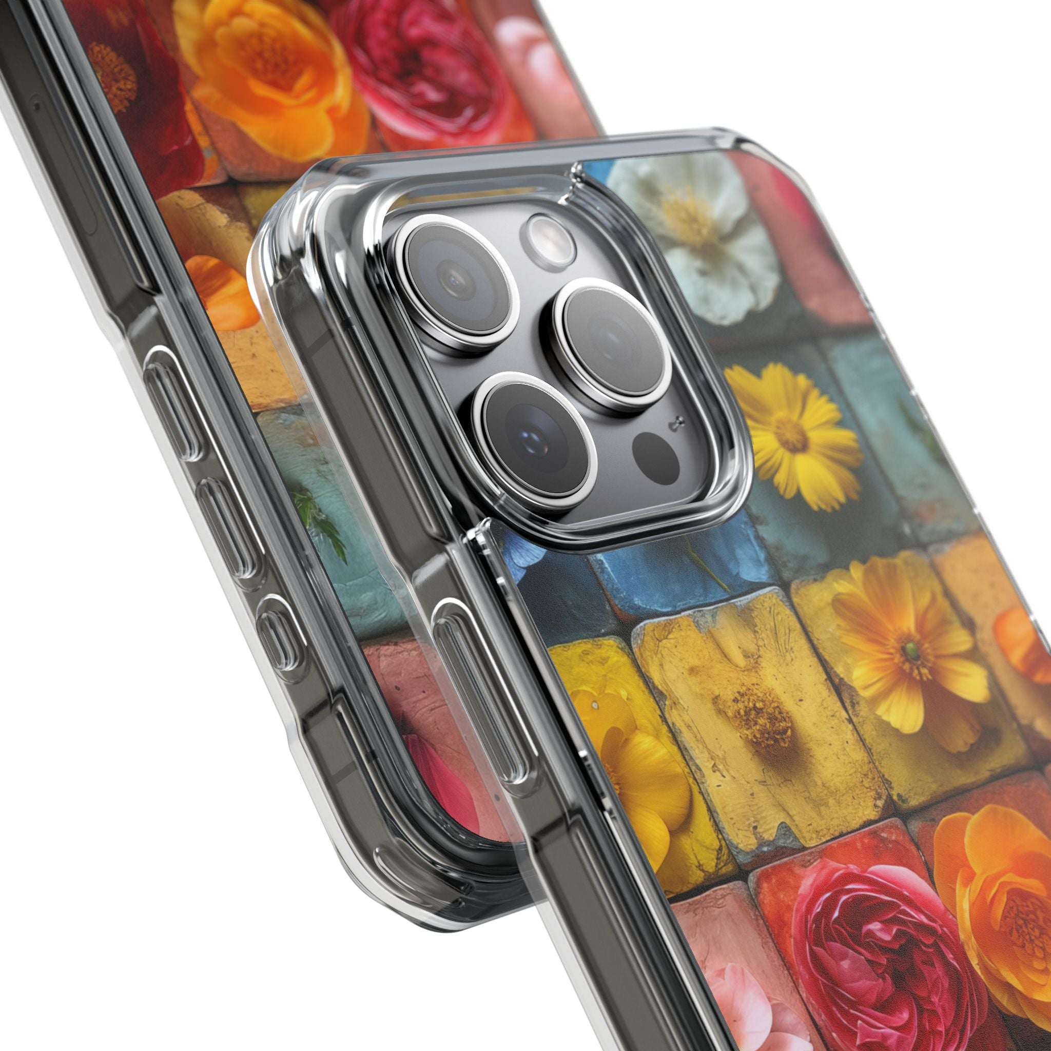 Vibrant Floral Tiles - Clear Impact iPhone 15 Phone Case