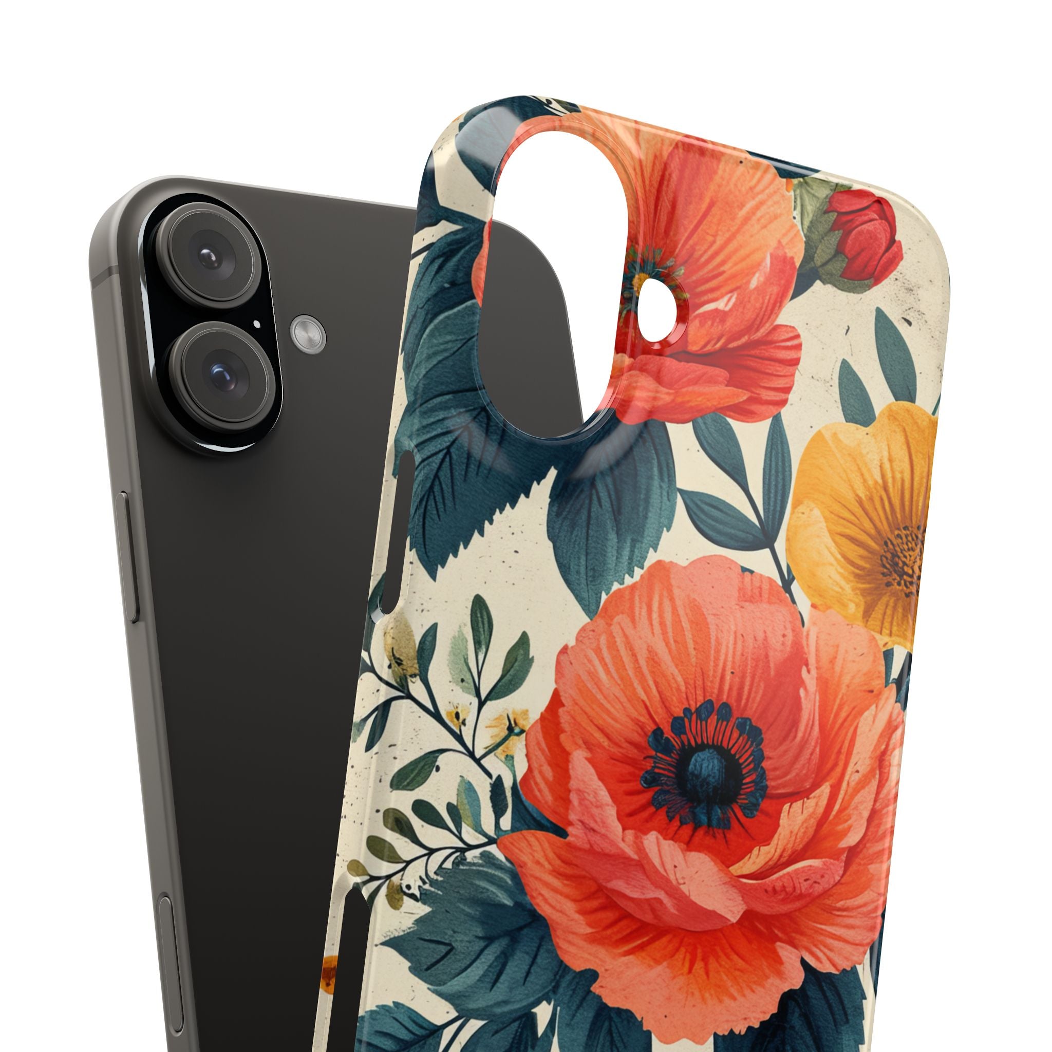 Vibrant Botanical Poppies - Slim iPhone 16 Phone Case