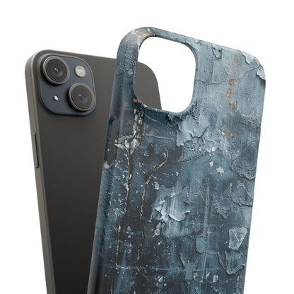 Weathered Blue Tapestry with Cracked Layers iPhone 15 - Slim Phone Case