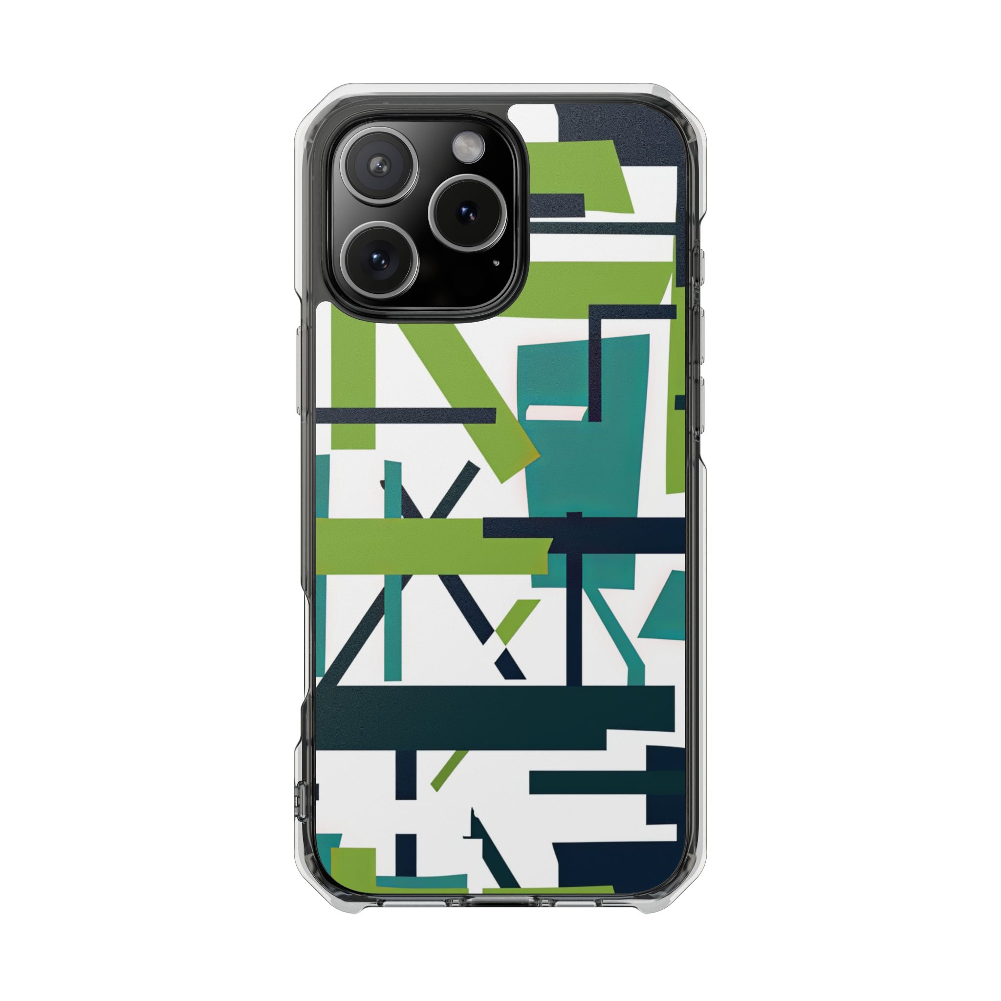 Green Geometry Glide iPhone 16 - Clear Impact Phone Case