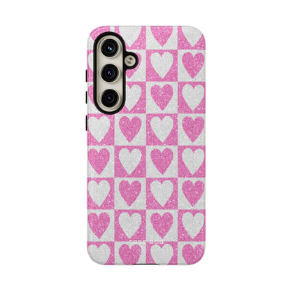 Glitter Heart Grid Samsung S24 Plus Case - Tough