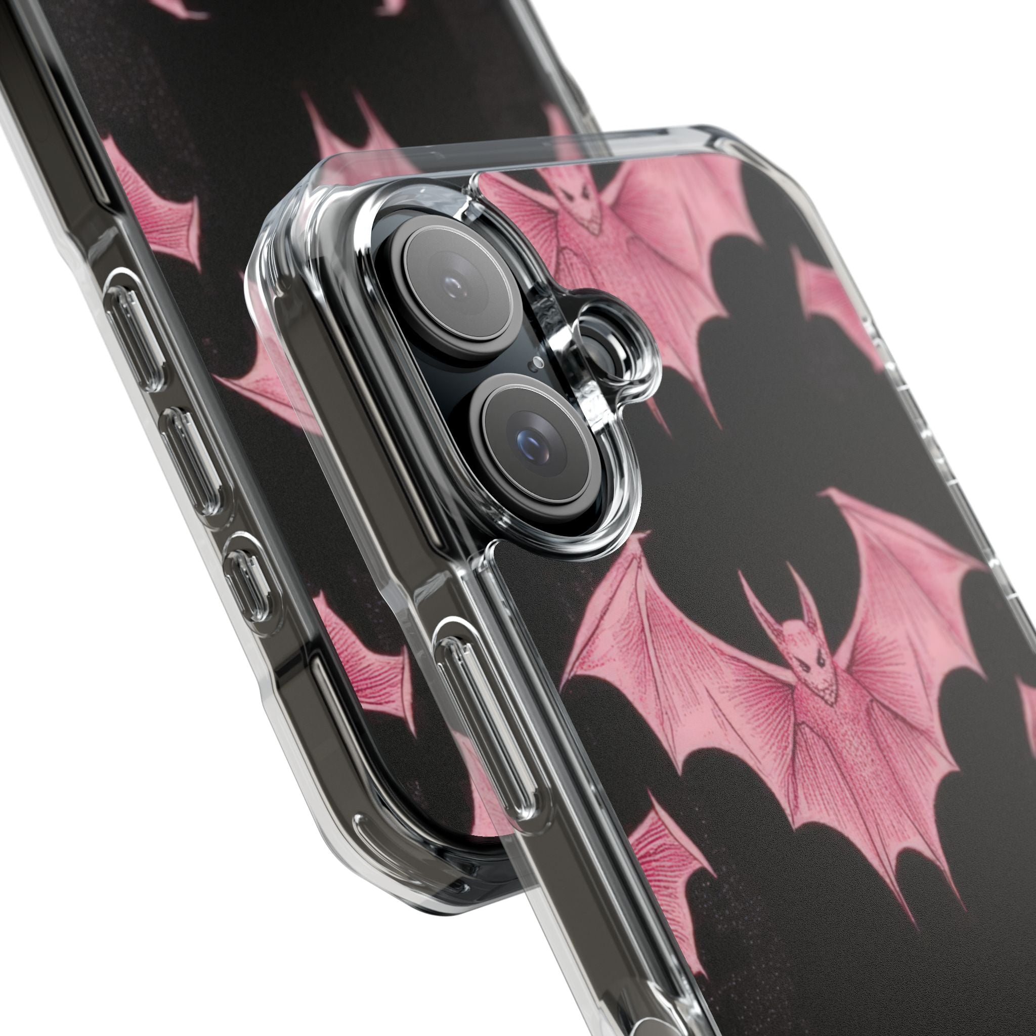 Gothic Pink Bats Aflame iPhone 16 - Clear Impact Phone Case