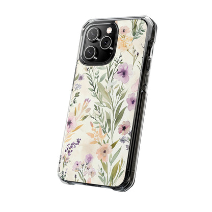 Soft Green Lavender Floral Pattern - Clear Impact iPhone 14 Phone Case