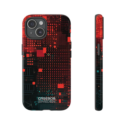 Crimson Circuit Grid iPhone 15 - Tough