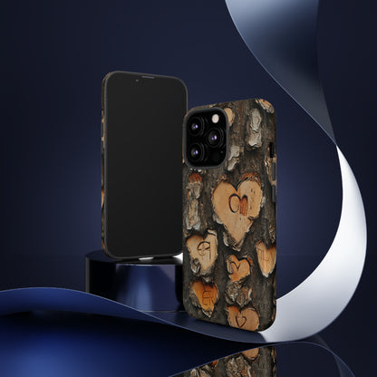 Carved Heart Trees & Initials - Protective Phone Case