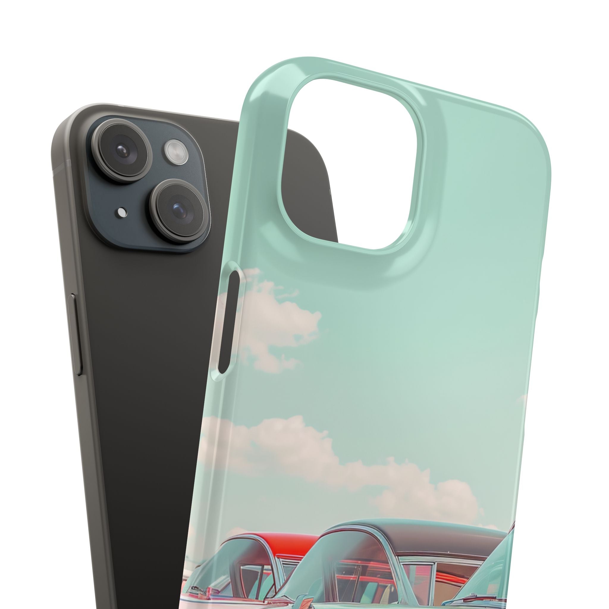 Vintage Turquoise Cars - Slim iPhone 15 Phone Case