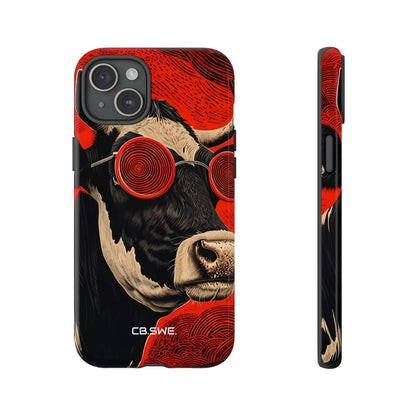 Surreal Black White Cow Red Spiral Sunglasses iPhone 15 - Tough