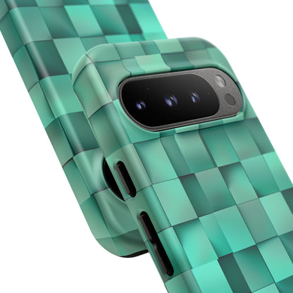 Turquoise Gradient Grid Illusion Google Pixel 9 - Tough Phone Case